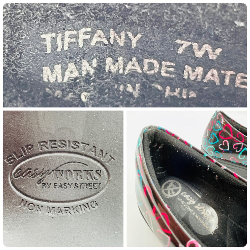 Easy Works by Easy Street Tiffany Black Pink Aqua Hearts Comfort Clogs Shoes 7W - Picture 11 of 12